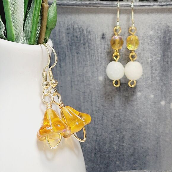 Artisan earrings  662# NEW bohemian Floral glass bead earrings Petite Amazonite - Picture 3 of 8